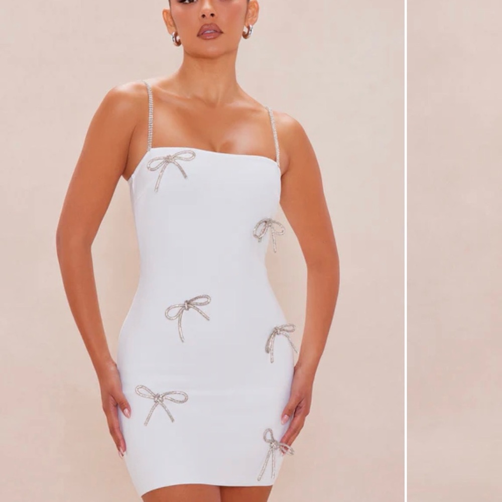 Fashion Nova White Rhinestone Bow Mini Dress